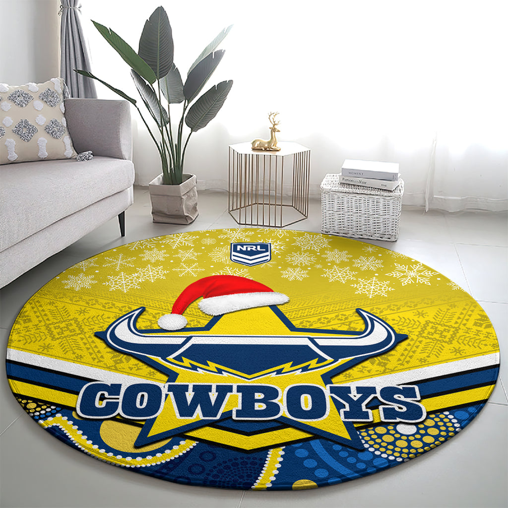custom-cowboys-rugby-christmas-round-carpet-merry-xmas-2023-mix-aboriginal-art-blue-version