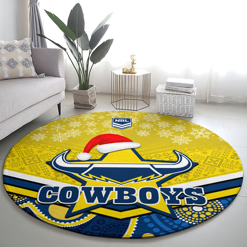 custom-cowboys-rugby-christmas-round-carpet-merry-xmas-2023-mix-aboriginal-art-blue-version