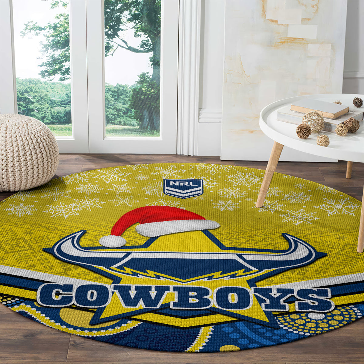 custom-cowboys-rugby-christmas-round-carpet-merry-xmas-2023-mix-aboriginal-art-blue-version