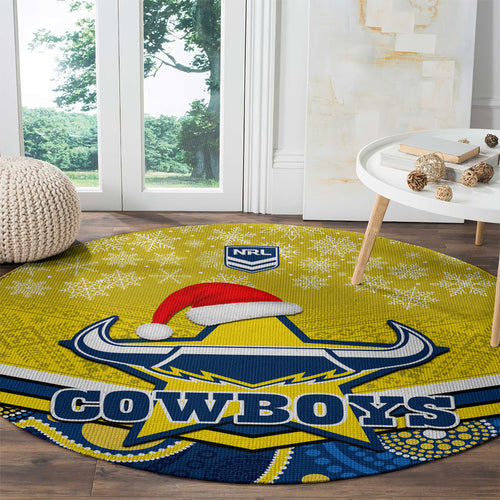 custom-cowboys-rugby-christmas-round-carpet-merry-xmas-2023-mix-aboriginal-art-blue-version