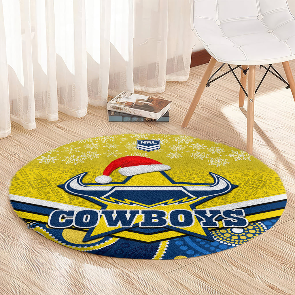 custom-cowboys-rugby-christmas-round-carpet-merry-xmas-2023-mix-aboriginal-art-blue-version