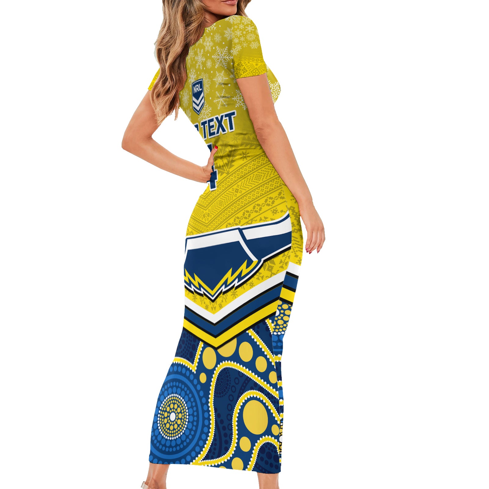 custom-cowboys-rugby-christmas-short-sleeve-bodycon-dress-merry-xmas-2023-mix-aboriginal-art-blue-version