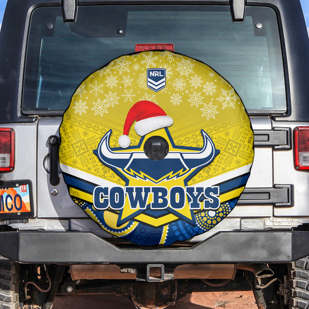 custom-cowboys-rugby-christmas-spare-tire-cover-merry-xmas-2023-mix-aboriginal-art-blue-version