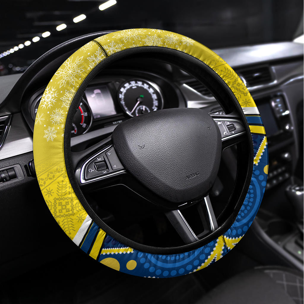 Cowboys Rugby Christmas Steering Wheel Cover Merry Xmas 2023 Mix Aboriginal Art Blue Version