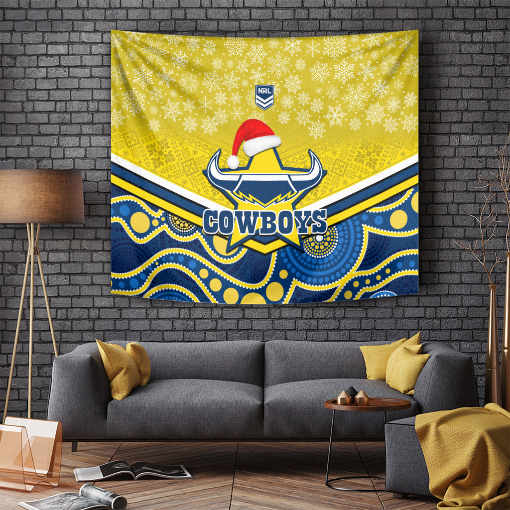 custom-cowboys-rugby-christmas-tapestry-merry-xmas-2023-mix-aboriginal-art-blue-version