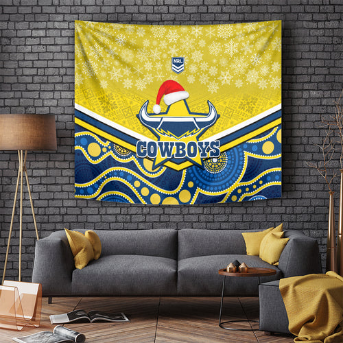 custom-cowboys-rugby-christmas-tapestry-merry-xmas-2023-mix-aboriginal-art-blue-version