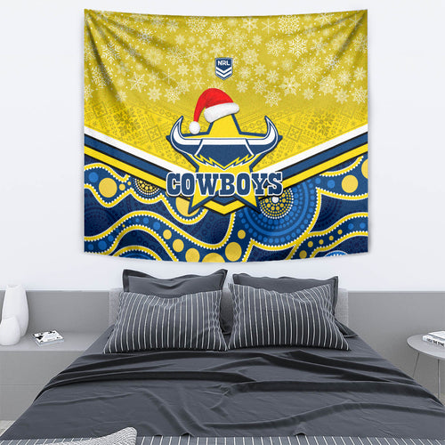 custom-cowboys-rugby-christmas-tapestry-merry-xmas-2023-mix-aboriginal-art-blue-version