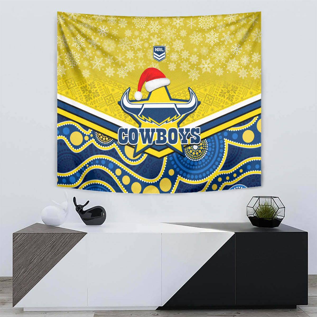 custom-cowboys-rugby-christmas-tapestry-merry-xmas-2023-mix-aboriginal-art-blue-version