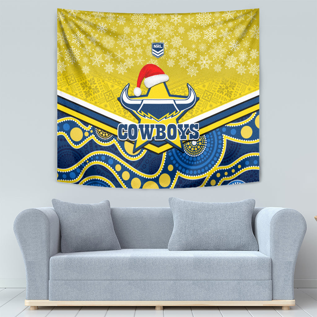 custom-cowboys-rugby-christmas-tapestry-merry-xmas-2023-mix-aboriginal-art-blue-version