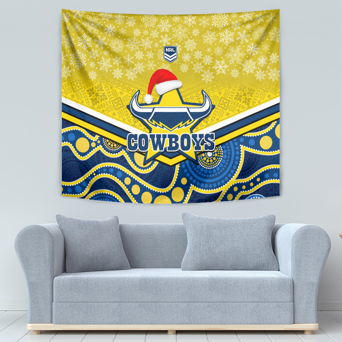 custom-cowboys-rugby-christmas-tapestry-merry-xmas-2023-mix-aboriginal-art-blue-version
