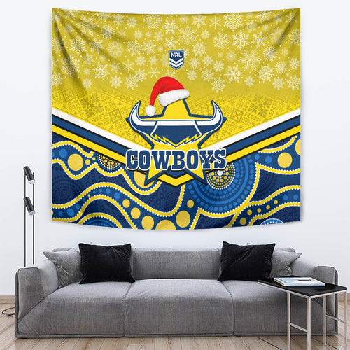custom-cowboys-rugby-christmas-tapestry-merry-xmas-2023-mix-aboriginal-art-blue-version