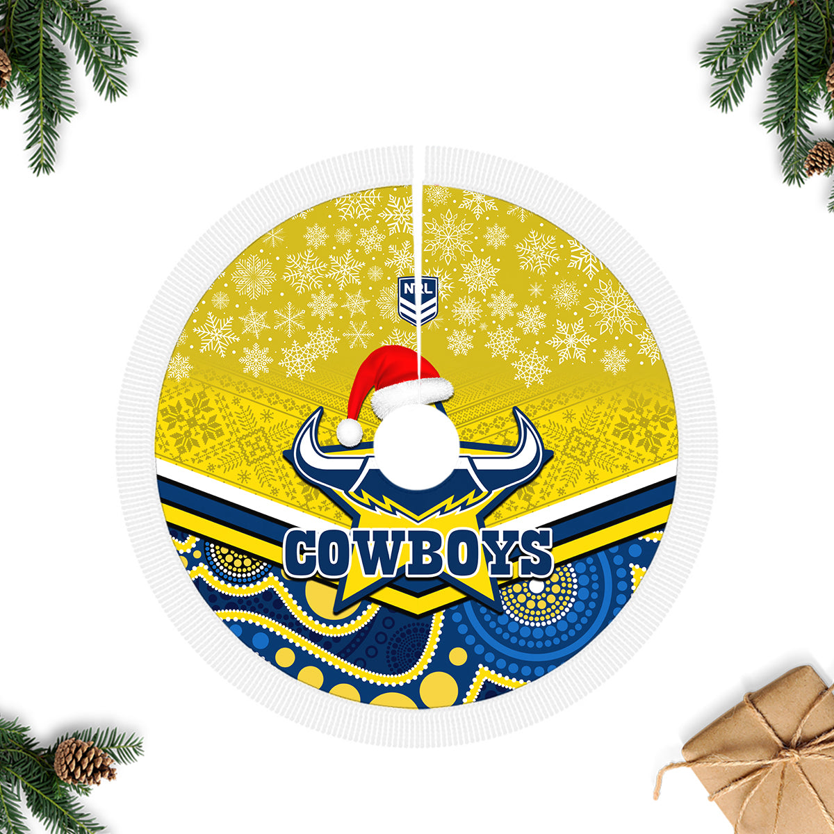 cowboys-rugby-christmas-tree-skirt-merry-xmas-2023-mix-aboriginal-art-blue-version