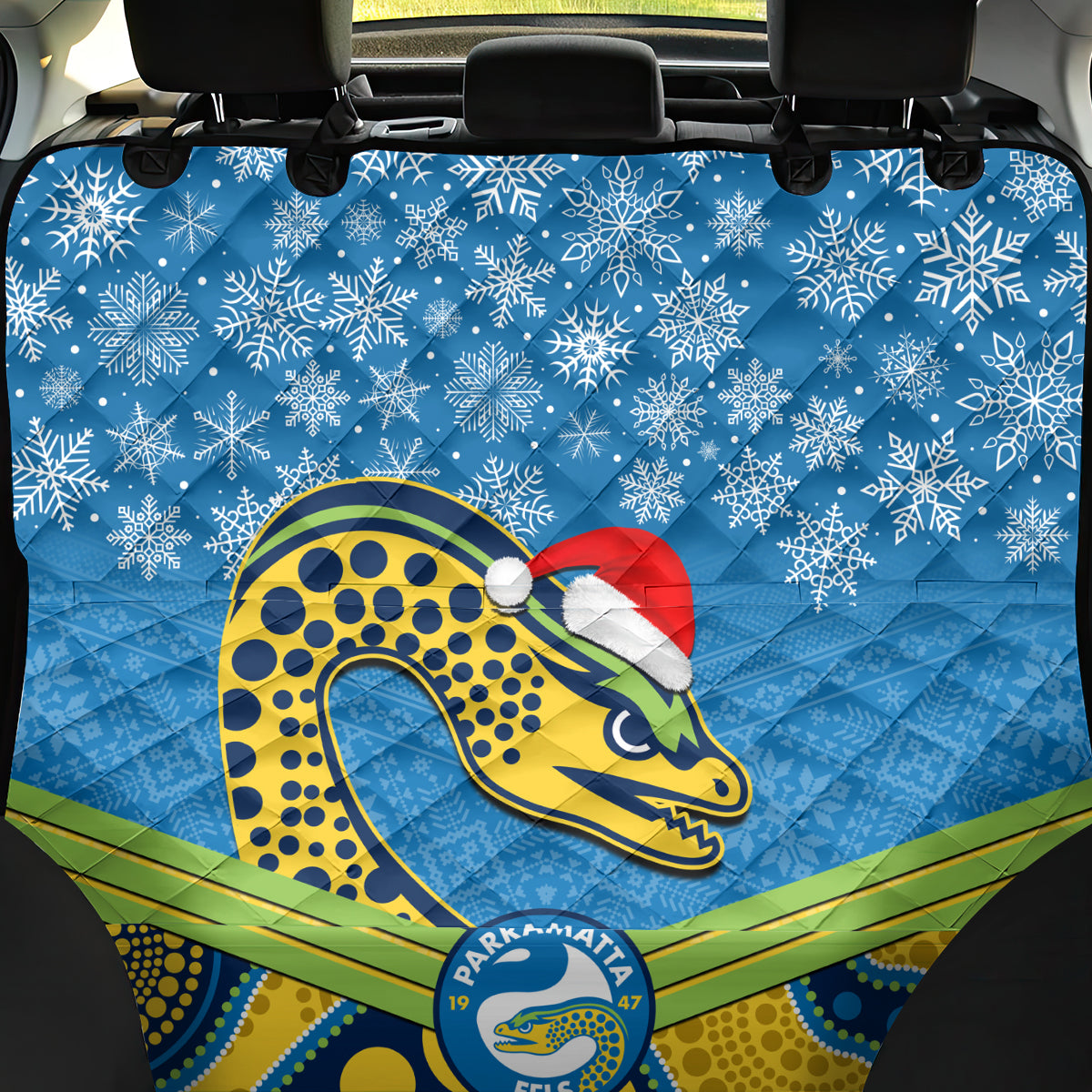custom-parramatta-eels-rugby-christmas-back-car-seat-cover-merry-xmas-2023-mix-aboriginal-art