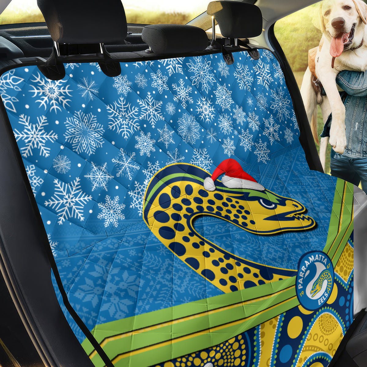 custom-parramatta-eels-rugby-christmas-back-car-seat-cover-merry-xmas-2023-mix-aboriginal-art