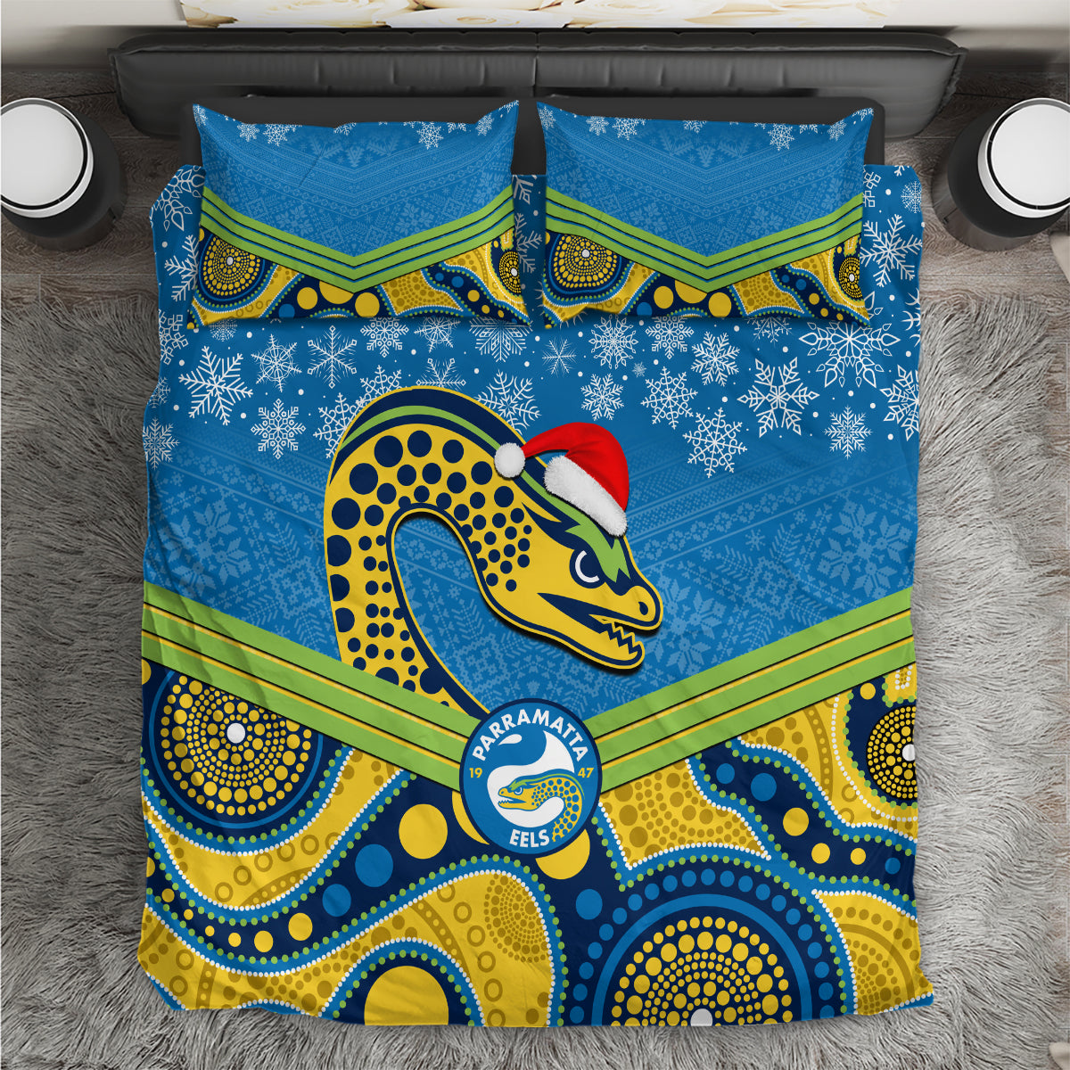 custom-parramatta-eels-rugby-christmas-bedding-set-merry-xmas-2023-mix-aboriginal-art