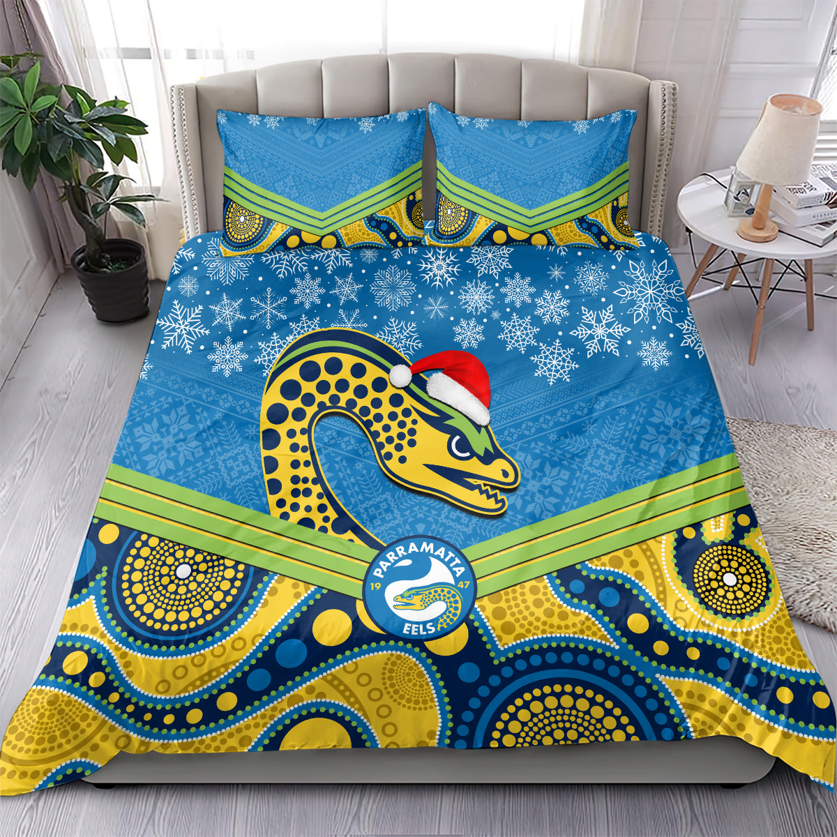 custom-parramatta-eels-rugby-christmas-bedding-set-merry-xmas-2023-mix-aboriginal-art