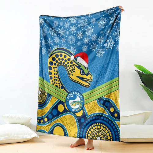 custom-parramatta-eels-rugby-christmas-blanket-merry-xmas-2023-mix-aboriginal-art