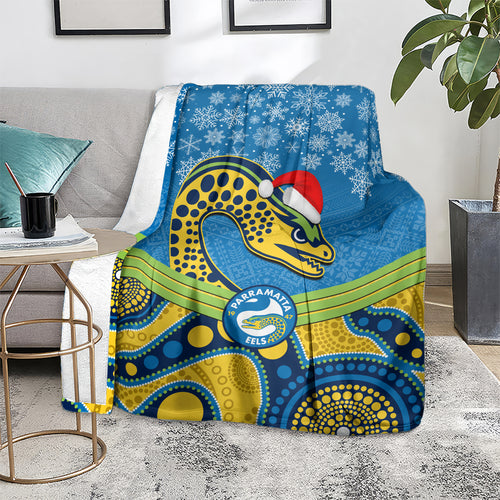 custom-parramatta-eels-rugby-christmas-blanket-merry-xmas-2023-mix-aboriginal-art