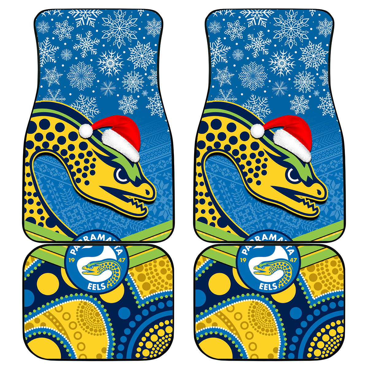 custom-parramatta-eels-rugby-christmas-car-mats-merry-xmas-2023-mix-aboriginal-art