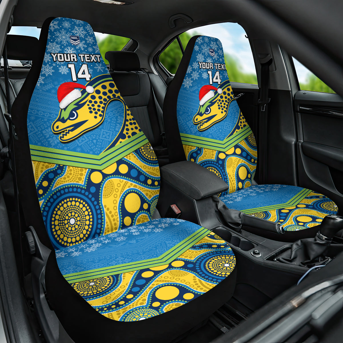 custom-parramatta-eels-rugby-christmas-car-seat-cover-merry-xmas-2023-mix-aboriginal-art