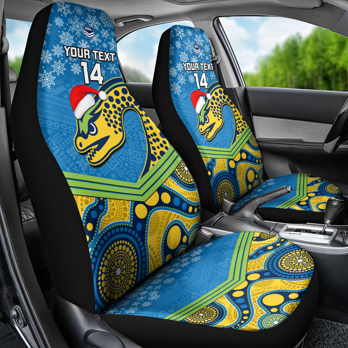 custom-parramatta-eels-rugby-christmas-car-seat-cover-merry-xmas-2023-mix-aboriginal-art