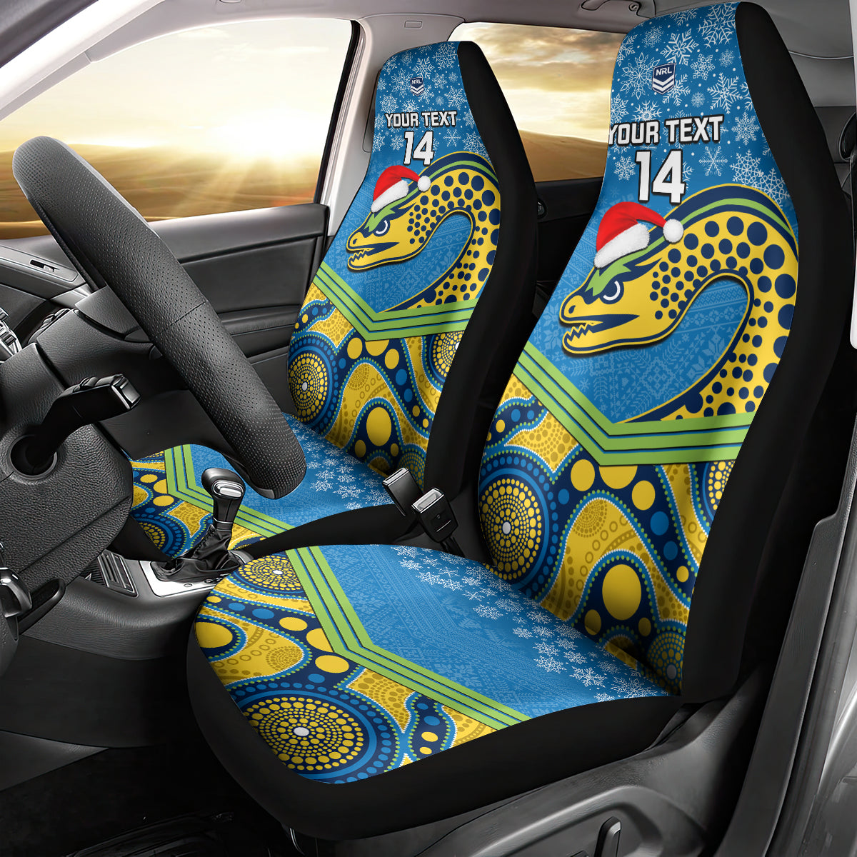 custom-parramatta-eels-rugby-christmas-car-seat-cover-merry-xmas-2023-mix-aboriginal-art