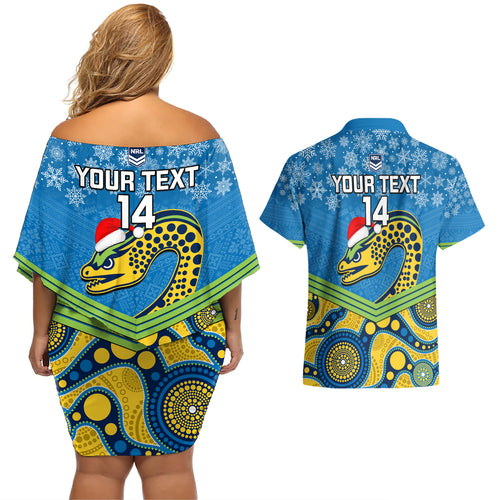 custom-parramatta-eels-rugby-christmas-couples-matching-off-shoulder-short-dress-and-hawaiian-shirt-merry-xmas-2023-mix-aboriginal-art