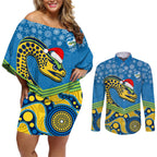 custom-parramatta-eels-rugby-christmas-couples-matching-off-shoulder-short-dress-and-long-sleeve-button-shirt-merry-xmas-2023-mix-aboriginal-art