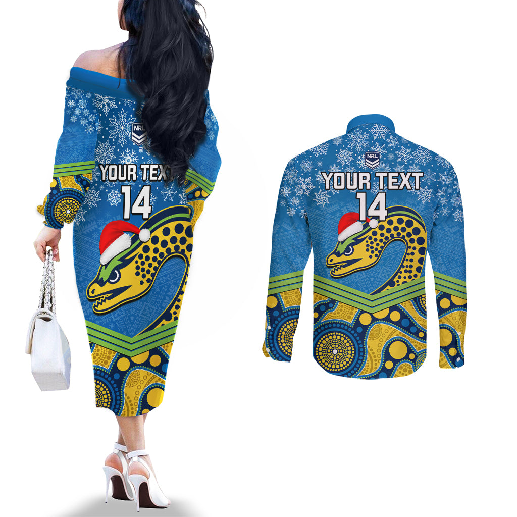custom-parramatta-eels-rugby-christmas-couples-matching-off-the-shoulder-long-sleeve-dress-and-long-sleeve-button-shirt-merry-xmas-2023-mix-aboriginal-art