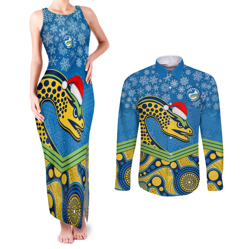 custom-parramatta-eels-rugby-christmas-couples-matching-tank-maxi-dress-and-long-sleeve-button-shirt-merry-xmas-2023-mix-aboriginal-art
