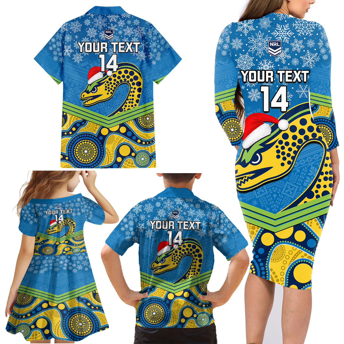 custom-parramatta-eels-rugby-christmas-family-matching-long-sleeve-bodycon-dress-and-hawaiian-shirt-merry-xmas-2023-mix-aboriginal-art