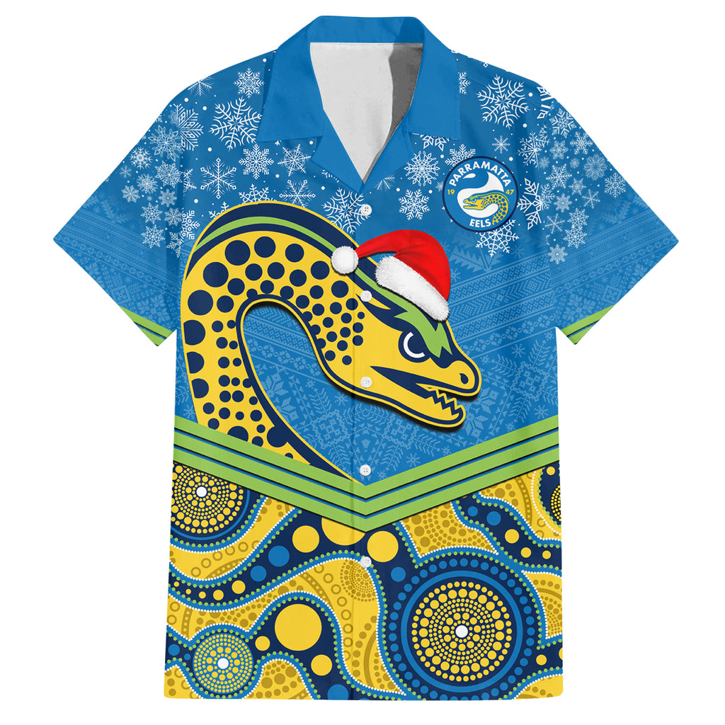 custom-parramatta-eels-rugby-christmas-family-matching-long-sleeve-bodycon-dress-and-hawaiian-shirt-merry-xmas-2023-mix-aboriginal-art
