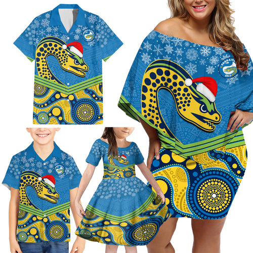 custom-parramatta-eels-rugby-christmas-family-matching-off-shoulder-short-dress-and-hawaiian-shirt-merry-xmas-2023-mix-aboriginal-art