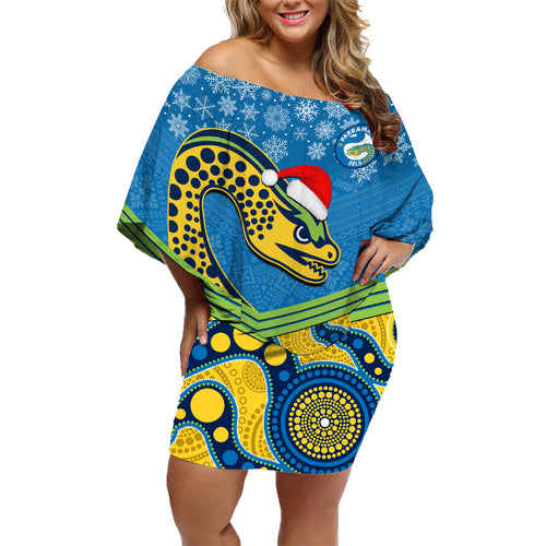 custom-parramatta-eels-rugby-christmas-family-matching-off-shoulder-short-dress-and-hawaiian-shirt-merry-xmas-2023-mix-aboriginal-art
