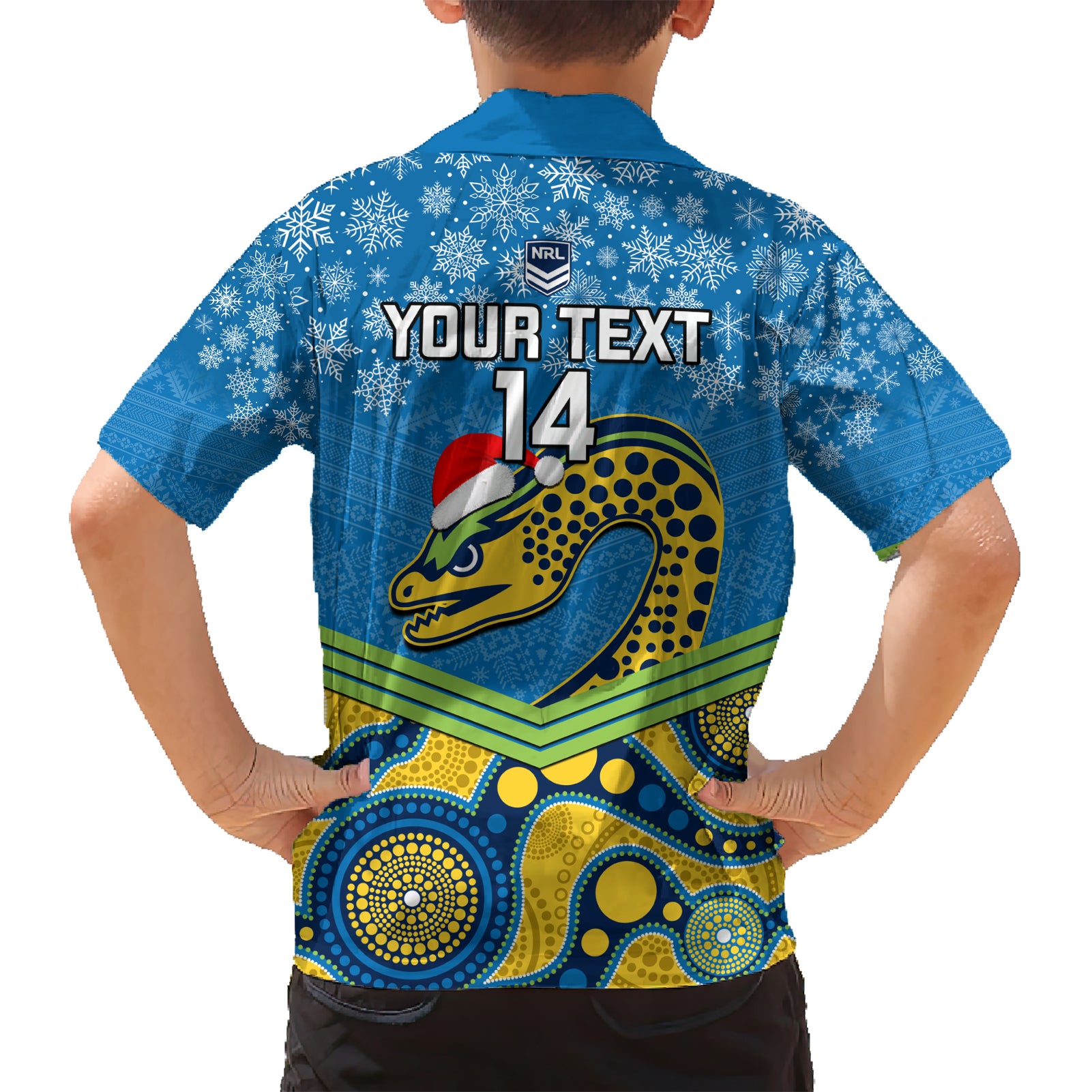 custom-parramatta-eels-rugby-christmas-family-matching-short-sleeve-bodycon-dress-and-hawaiian-shirt-merry-xmas-2023-mix-aboriginal-art