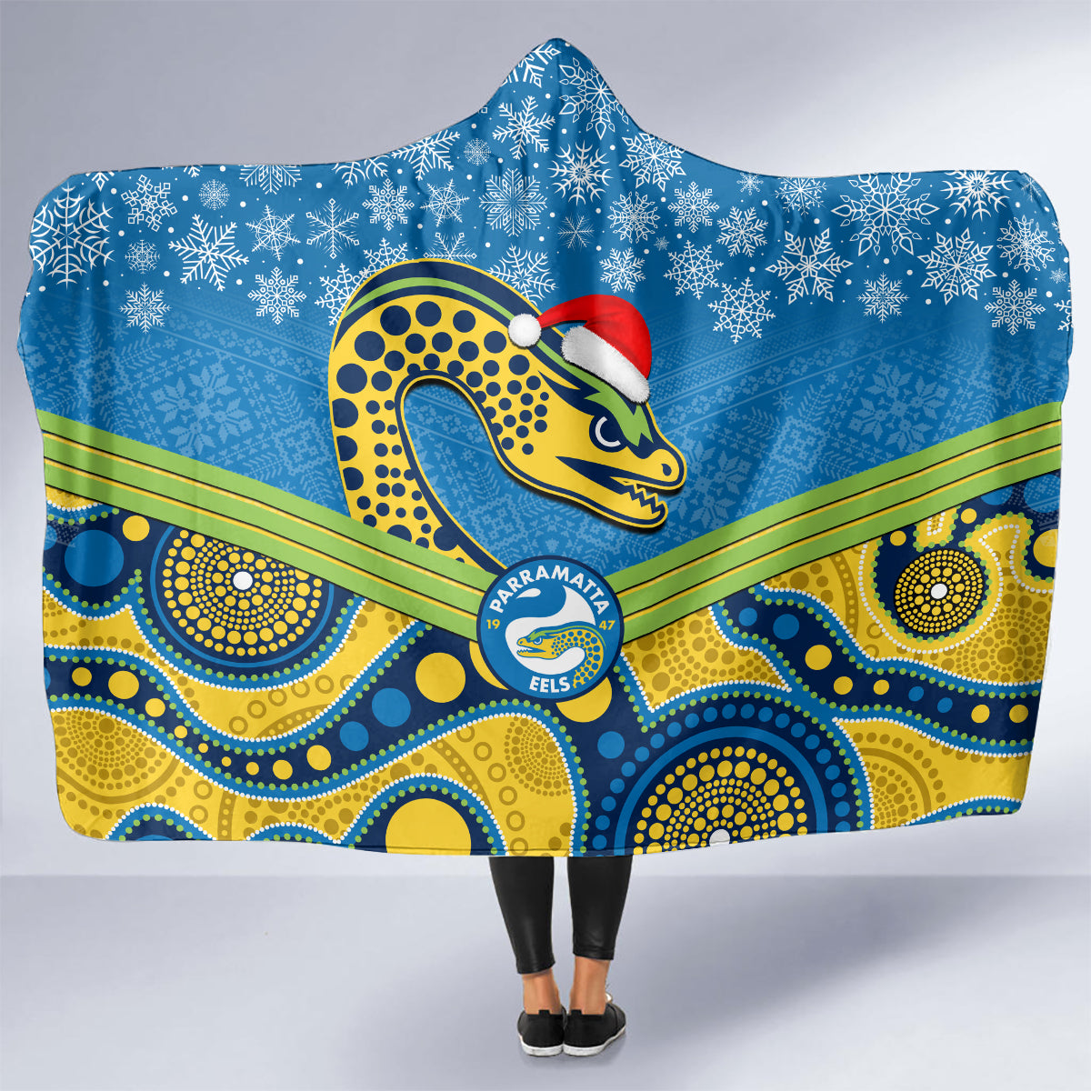 custom-parramatta-eels-rugby-christmas-hooded-blanket-merry-xmas-2023-mix-aboriginal-art
