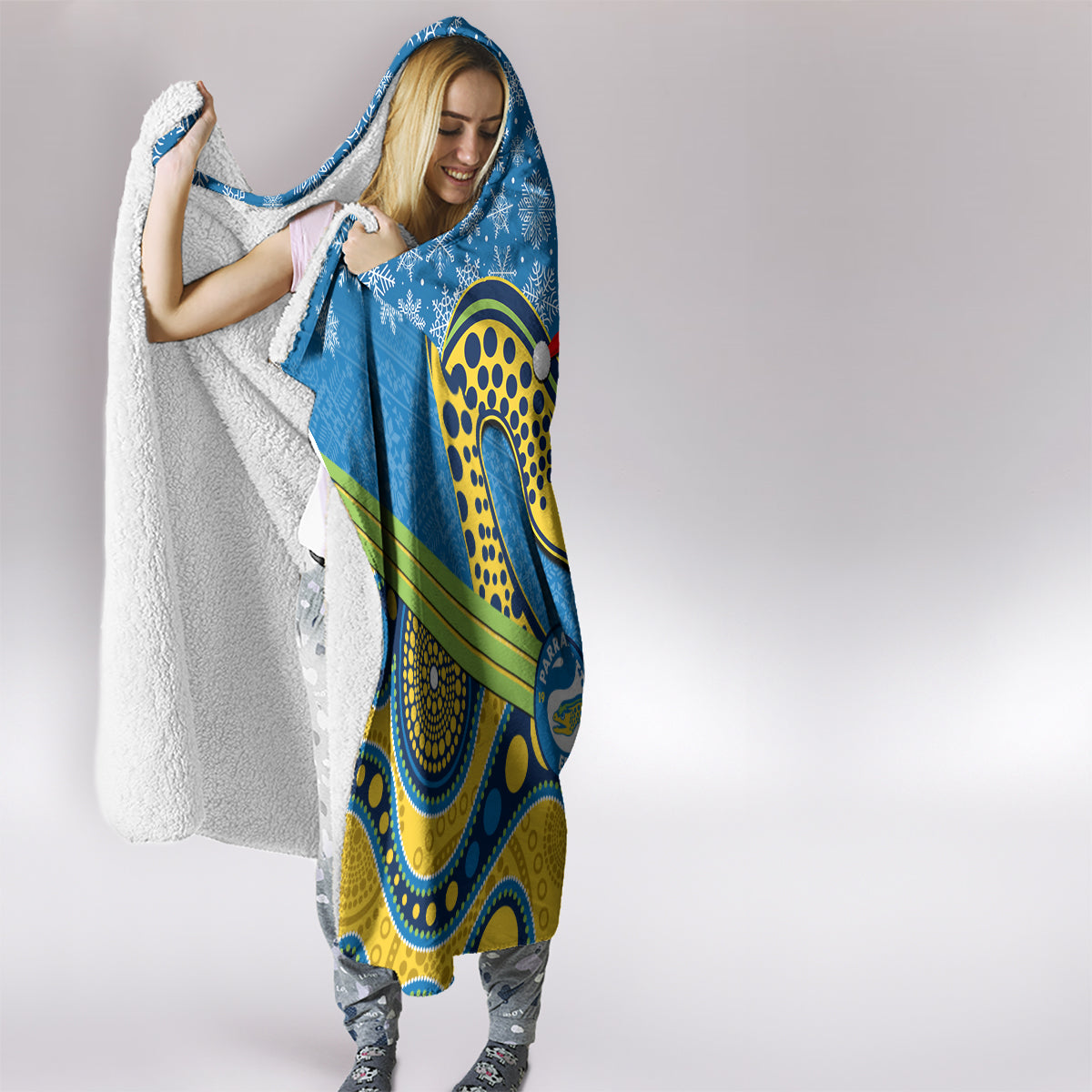 custom-parramatta-eels-rugby-christmas-hooded-blanket-merry-xmas-2023-mix-aboriginal-art