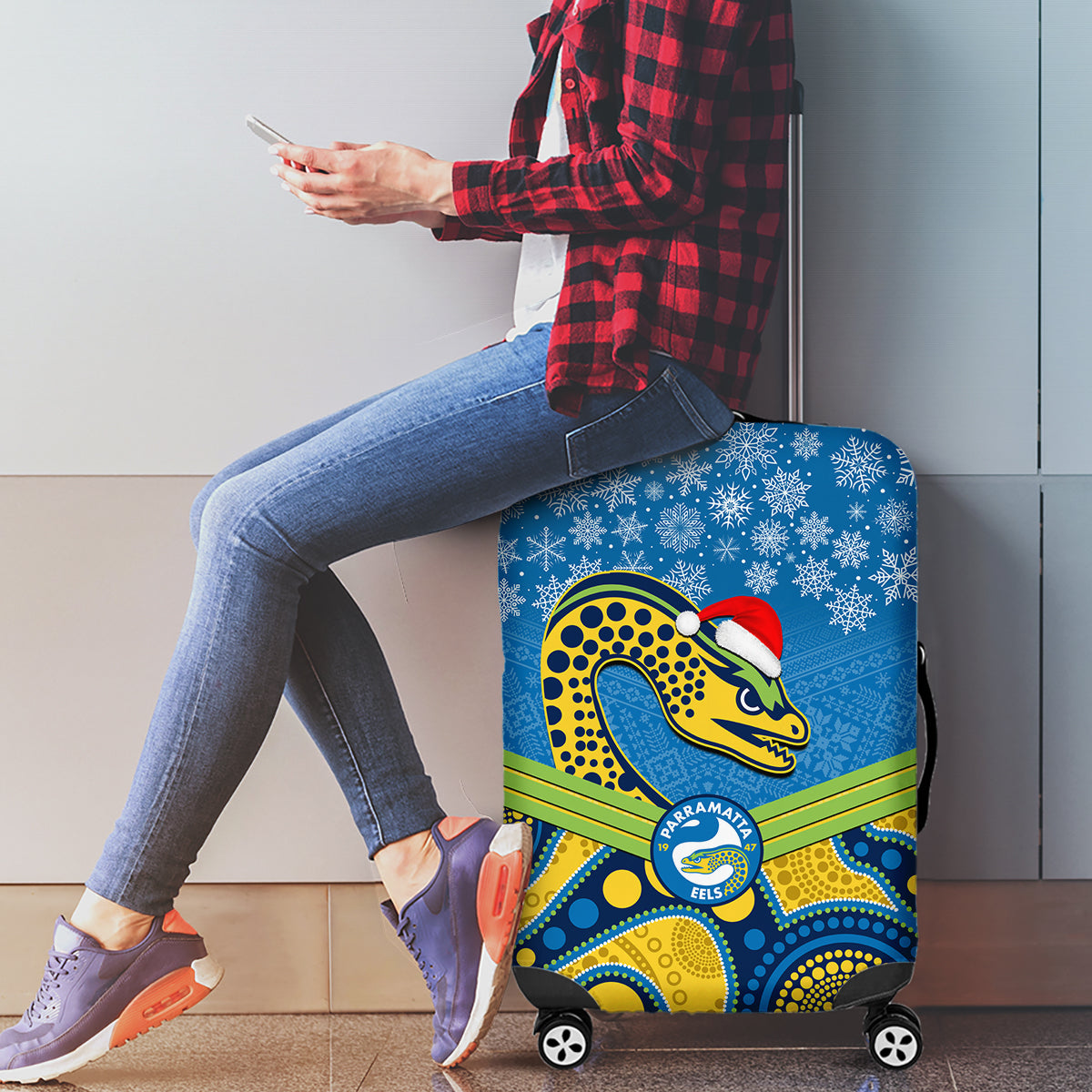 custom-parramatta-eels-rugby-christmas-luggage-cover-merry-xmas-2023-mix-aboriginal-art