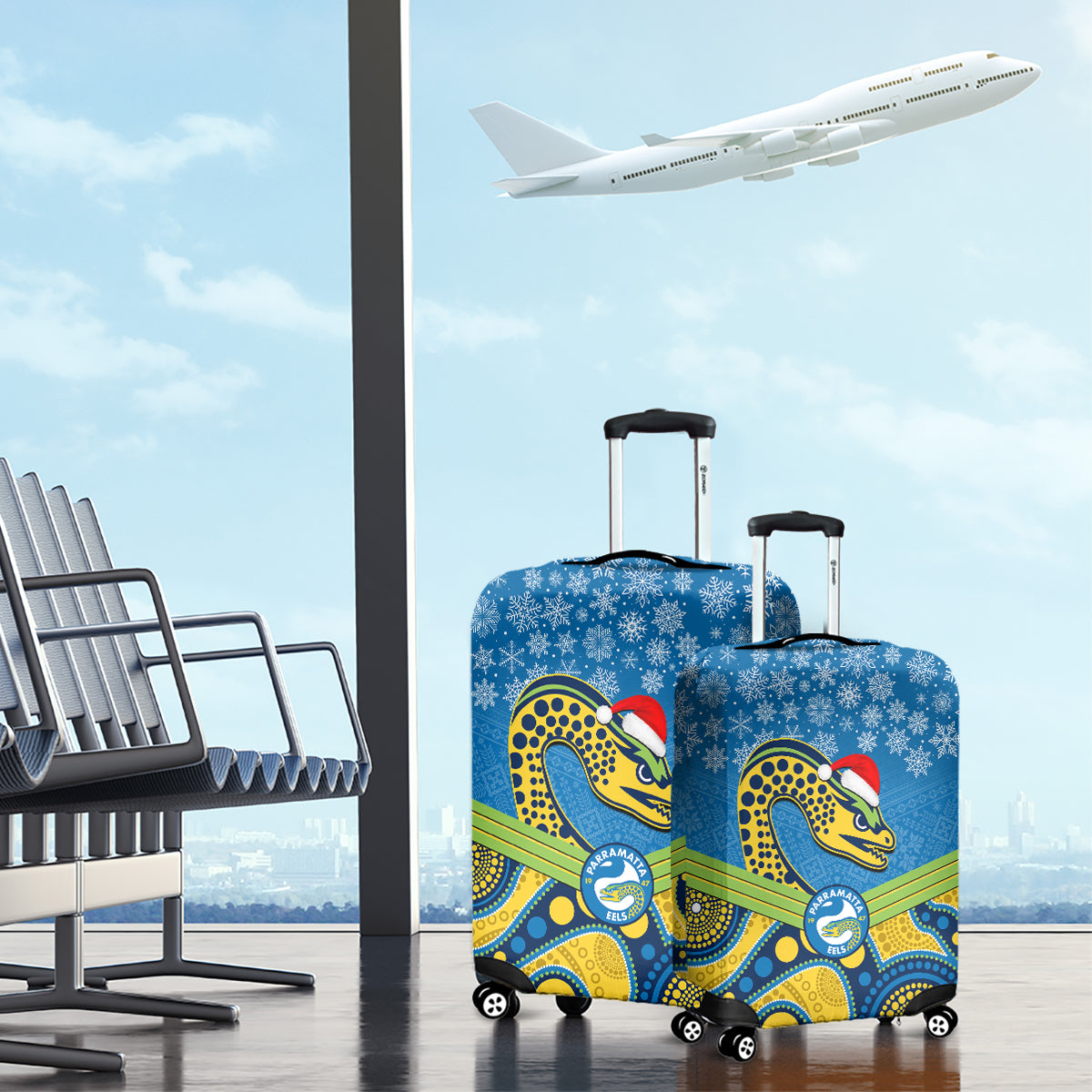 custom-parramatta-eels-rugby-christmas-luggage-cover-merry-xmas-2023-mix-aboriginal-art