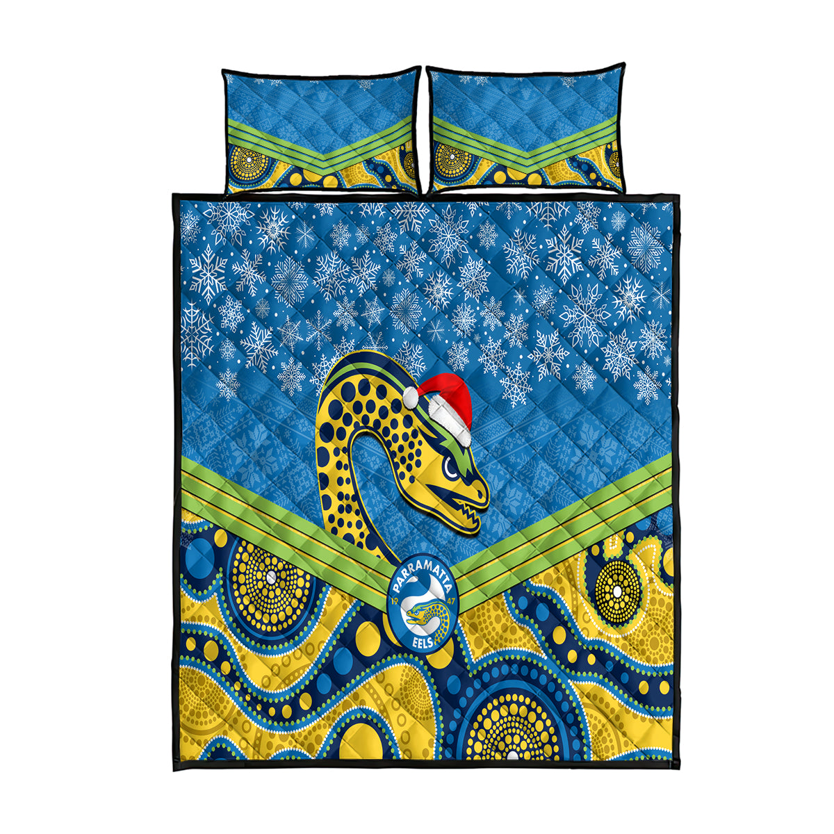 custom-parramatta-eels-rugby-christmas-quilt-bed-set-merry-xmas-2023-mix-aboriginal-art