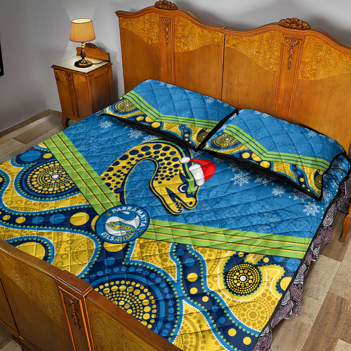 custom-parramatta-eels-rugby-christmas-quilt-bed-set-merry-xmas-2023-mix-aboriginal-art