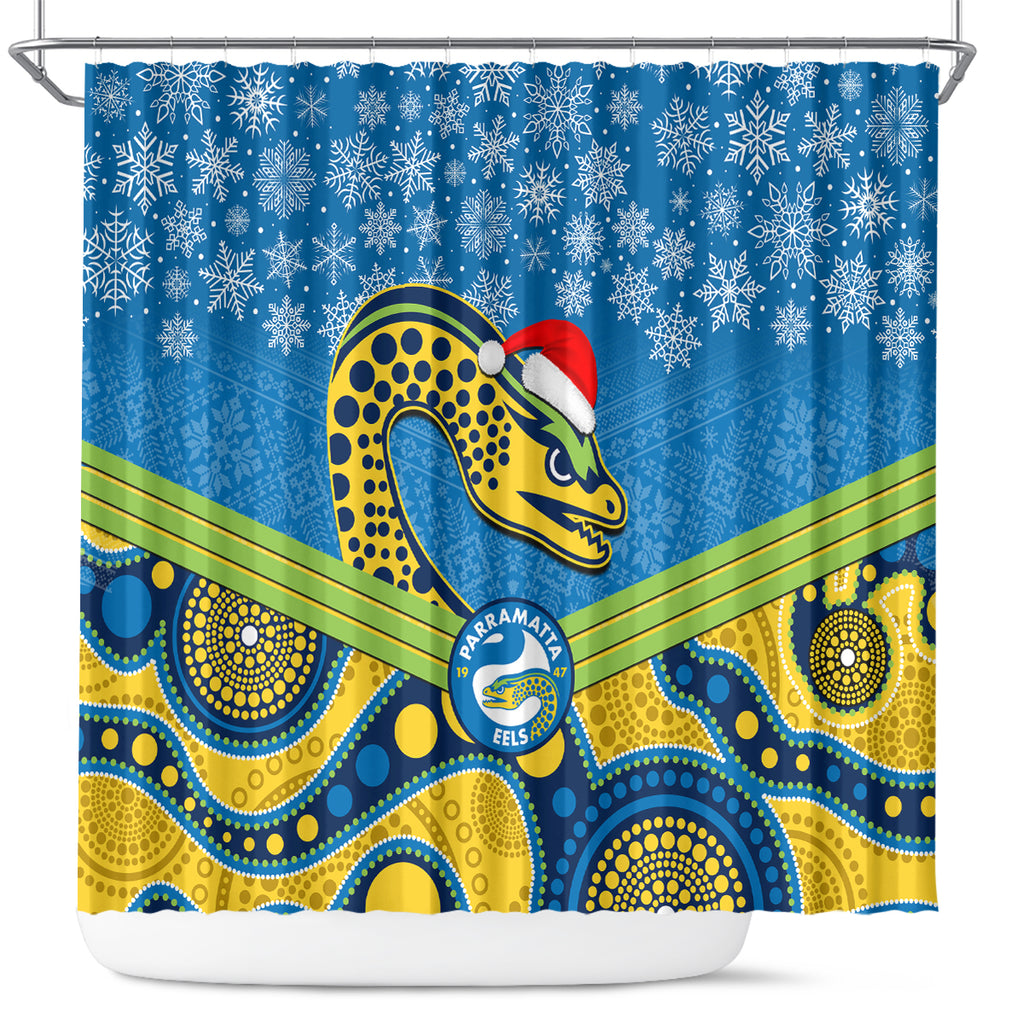 custom-parramatta-eels-rugby-christmas-shower-curtain-merry-xmas-2023-mix-aboriginal-art