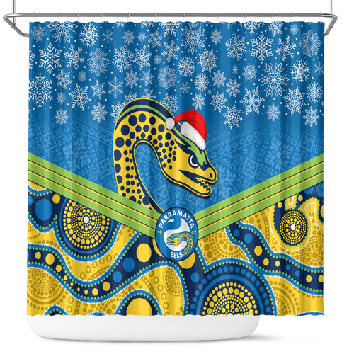 custom-parramatta-eels-rugby-christmas-shower-curtain-merry-xmas-2023-mix-aboriginal-art