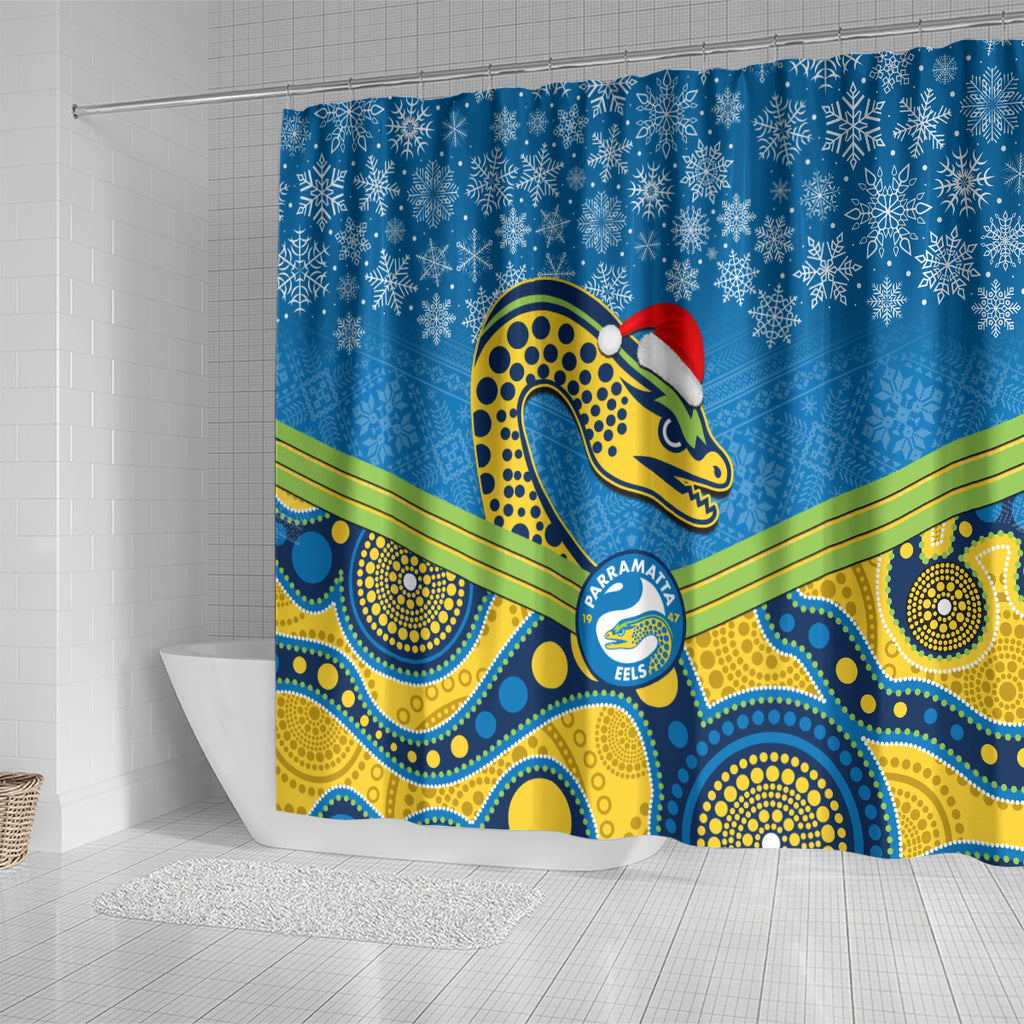 custom-parramatta-eels-rugby-christmas-shower-curtain-merry-xmas-2023-mix-aboriginal-art