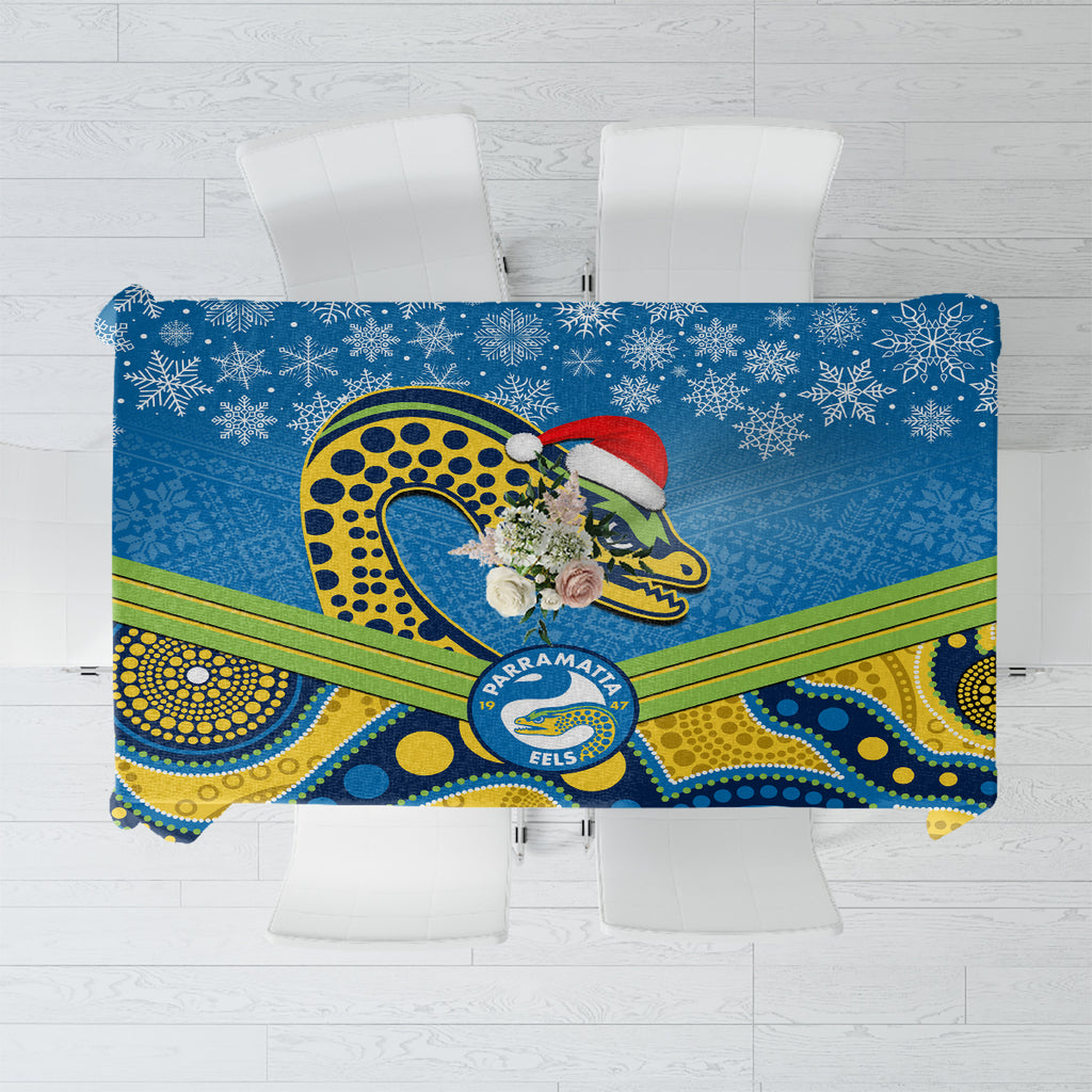 custom-parramatta-eels-rugby-christmas-tablecloth-merry-xmas-2023-mix-aboriginal-art