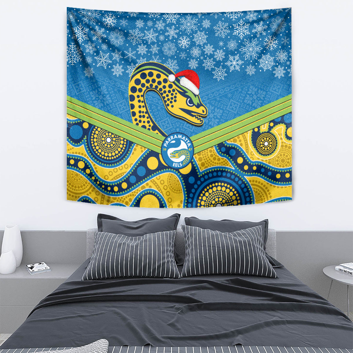 custom-parramatta-eels-rugby-christmas-tapestry-merry-xmas-2023-mix-aboriginal-art