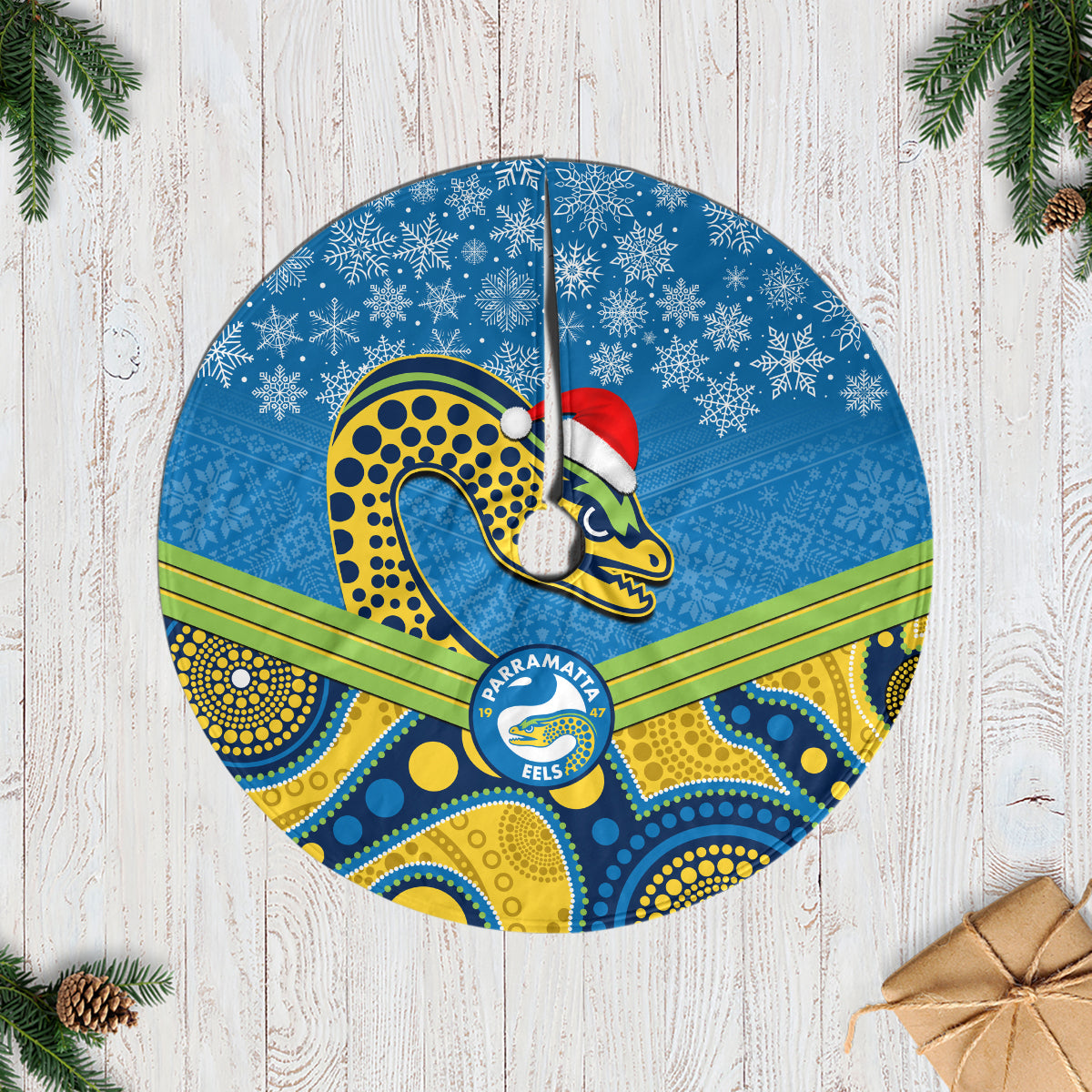 parramatta-eels-rugby-christmas-tree-skirt-merry-xmas-2023-mix-aboriginal-art
