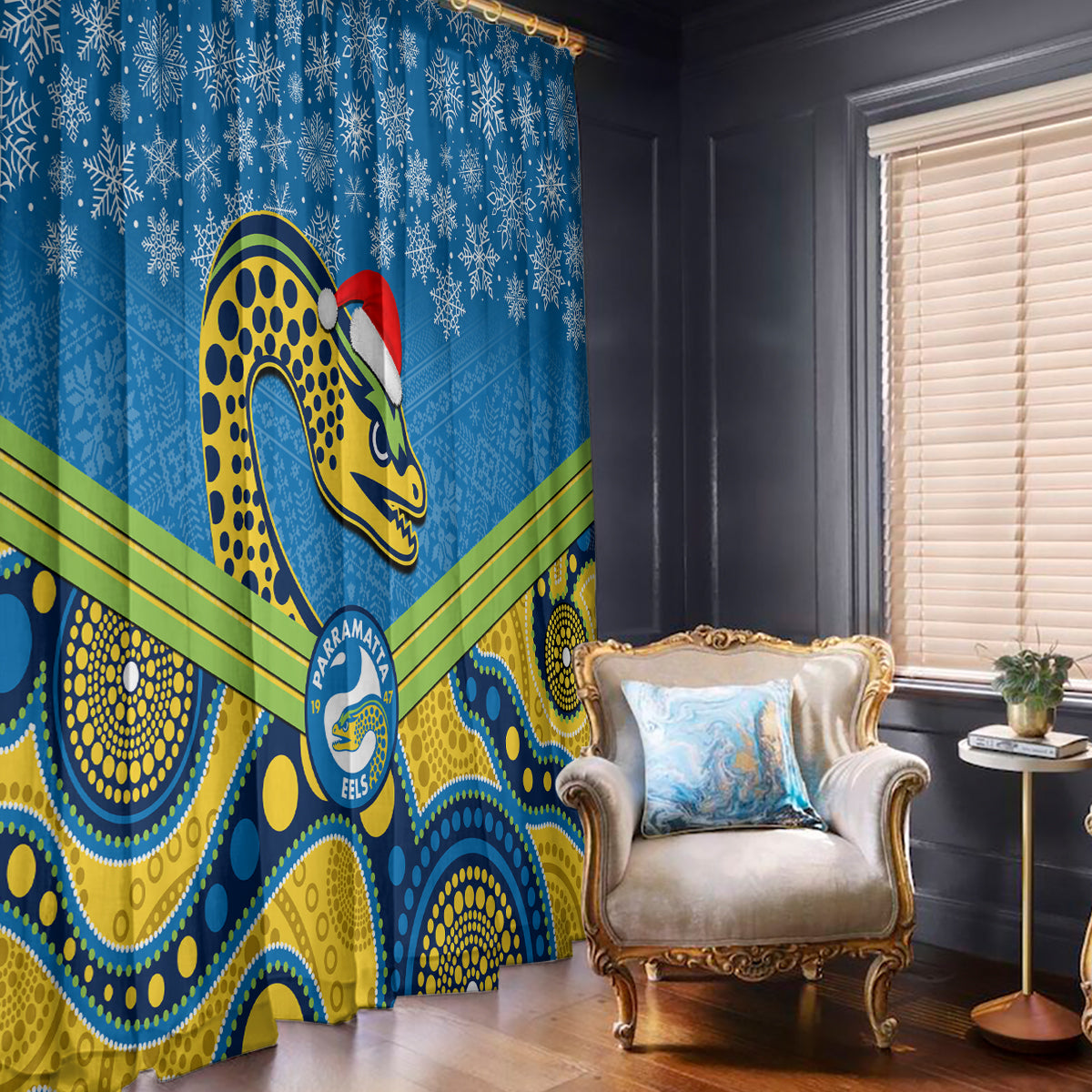 custom-parramatta-eels-rugby-christmas-window-curtain-merry-xmas-2023-mix-aboriginal-art