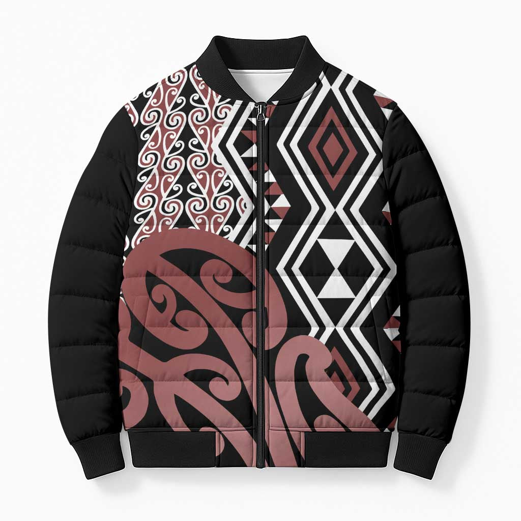 New Zealand Bomber Puffer Jacket Aotearoa Kowhaiwhai Mix Taniko Art - Aussie Hoodie