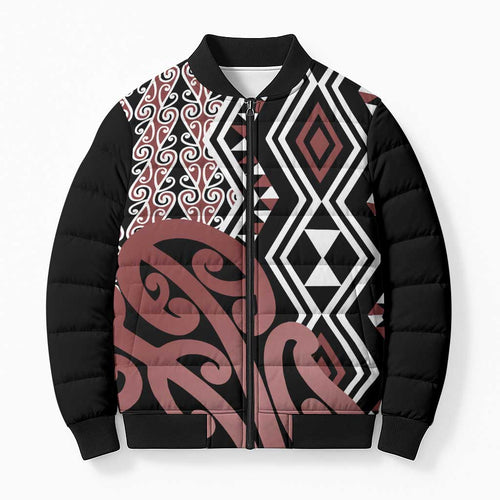 New Zealand Bomber Puffer Jacket Aotearoa Kowhaiwhai Mix Taniko Art - Aussie Hoodie